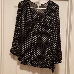 Joie Black and White Polkadot Floral Blouse 100% Silk